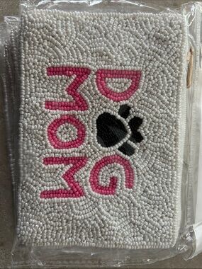 4/$100 Beaded White 'dog' Handbag with Pink Accent and Black Detail wallet